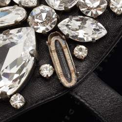 مملوكة مسبقًا Giuseppe Zanotti Black Leather Crystal Embellished Ankle Strap Flat Sandals Size 38