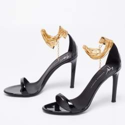 Pre Owned Giuseppe Zanotti Black Patent Leather Kay Ankle Strap Sandals Size 38