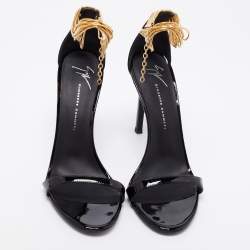 Pre Owned Giuseppe Zanotti Black Patent Leather Kay Ankle Strap Sandals Size 38