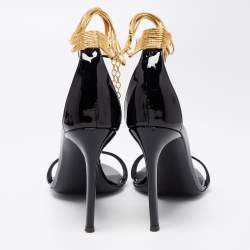 Pre Owned Giuseppe Zanotti Black Patent Leather Kay Ankle Strap Sandals Size 38