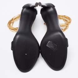 Pre Owned Giuseppe Zanotti Black Patent Leather Kay Ankle Strap Sandals Size 38
