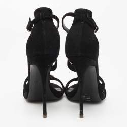 Giuseppe Zanotti Black Suede Crystal Embellished T-Strap Sandals Size 39
