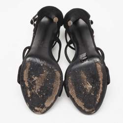 Giuseppe Zanotti Black Suede Crystal Embellished T-Strap Sandals Size 39