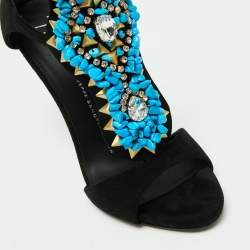 مملوكة مسبقًا صندل جوسيبي زانوتي سويدي أسود بحجر تركواز مزخرف مقاس 37