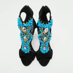 مملوكة مسبقًا صندل جوسيبي زانوتي سويدي أسود بحجر تركواز مزخرف مقاس 37