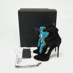 مملوكة مسبقًا صندل جوسيبي زانوتي سويدي أسود بحجر تركواز مزخرف مقاس 37