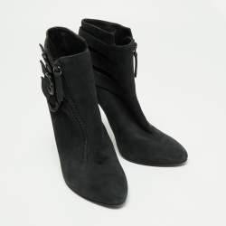 Giuseppe Zanotti Black Nubuck Buckle Ankle Boots Size 38.5