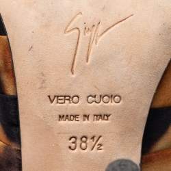 Pre Owned Giuseppe Zanotti Brown/Black Satin Slide Mule Sandals Size 38.5