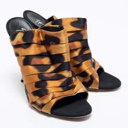 Pre Owned Giuseppe Zanotti Brown/Black Satin Slide Mule Sandals Size 38.5