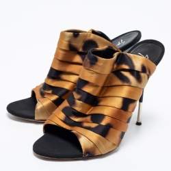 Pre Owned Giuseppe Zanotti Brown/Black Satin Slide Mule Sandals Size 38.5