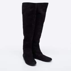 Pre Owned حذاء بوت فوق الركبة جوسيبي زانوتي فلات  جلد نوبوك أسود مقاس 39