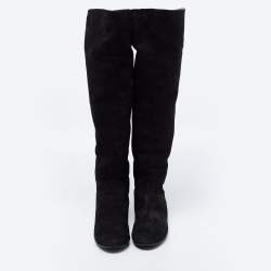 Pre Owned حذاء بوت فوق الركبة جوسيبي زانوتي فلات  جلد نوبوك أسود مقاس 39