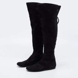 Pre Owned حذاء بوت فوق الركبة جوسيبي زانوتي فلات  جلد نوبوك أسود مقاس 39