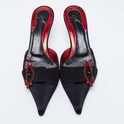 مملوكة مسبقًا حذاء سلايد جوسيبي زانوتي ساتان أسود مزخرف كريستال بإبزيم مقدمة مدببة مقاس 36.5