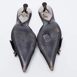 مملوكة مسبقًا حذاء سلايد جوسيبي زانوتي ساتان أسود مزخرف كريستال بإبزيم مقدمة مدببة مقاس 36.5