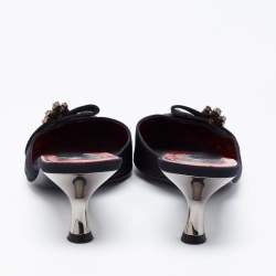 مملوكة مسبقًا حذاء سلايد جوسيبي زانوتي ساتان أسود مزخرف كريستال بإبزيم مقدمة مدببة مقاس 36.5