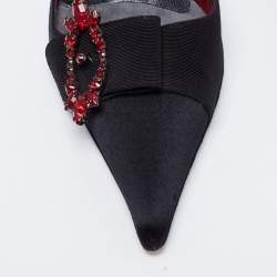 مملوكة مسبقًا حذاء سلايد جوسيبي زانوتي ساتان أسود مزخرف كريستال بإبزيم مقدمة مدببة مقاس 36.5