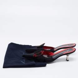 مملوكة مسبقًا حذاء سلايد جوسيبي زانوتي ساتان أسود مزخرف كريستال بإبزيم مقدمة مدببة مقاس 36.5