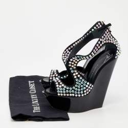 Pre Owned Giuseppe Zanotti Black Suede Crystal Embellished Platform Wedge Sandals Size 39