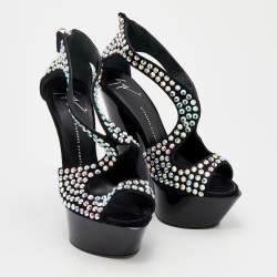 Pre Owned Giuseppe Zanotti Black Suede Crystal Embellished Platform Wedge Sandals Size 39