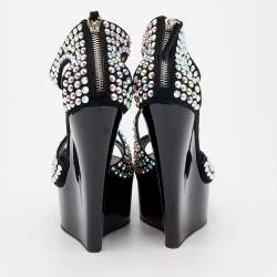 Pre Owned Giuseppe Zanotti Black Suede Crystal Embellished Platform Wedge Sandals Size 39