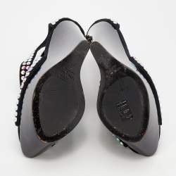 Pre Owned Giuseppe Zanotti Black Suede Crystal Embellished Platform Wedge Sandals Size 39