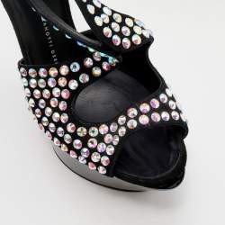 Pre Owned Giuseppe Zanotti Black Suede Crystal Embellished Platform Wedge Sandals Size 39