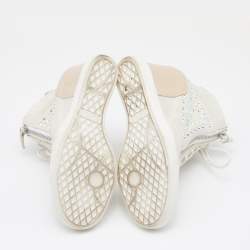 Pre Owned Giuseppe Zanotti Light Grey/Beige Suede And Leather Embellished Wedge Sneakers Size 39.5