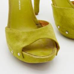 Pre Owned Giuseppe Zanotti Green Suede Studded Platform Slide Sandals Size 39