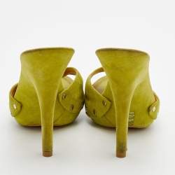 Pre Owned Giuseppe Zanotti Green Suede Studded Platform Slide Sandals Size 39