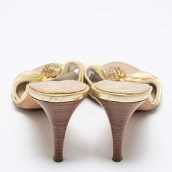 مملوكة مسبقًا Giuseppe Zanotti Metallic Gold Leather Crystal Embellished Slide Sandals Size 40