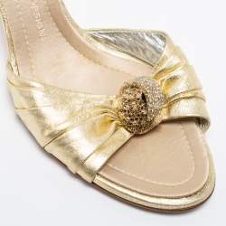 مملوكة مسبقًا Giuseppe Zanotti Metallic Gold Leather Crystal Embellished Slide Sandals Size 40
