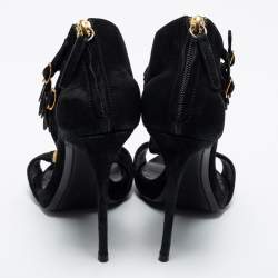 Pre Owned صندل جوسيبي زانوتي كولين سويدي أسود مزخرف ترتر مقاس 38