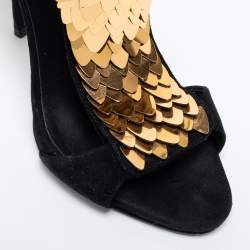 Pre Owned صندل جوسيبي زانوتي كولين سويدي أسود مزخرف ترتر مقاس 38