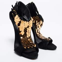 Pre Owned صندل جوسيبي زانوتي كولين سويدي أسود مزخرف ترتر مقاس 38