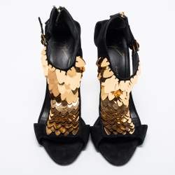 Pre Owned صندل جوسيبي زانوتي كولين سويدي أسود مزخرف ترتر مقاس 38