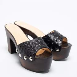 Pre Owned حذاء كلوغ جوسيبي زانوتي جلد نقش نعام أسود نعل سميك غلاديس مقاس 38.5