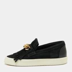 Giuseppe Zanotti Black Suede Fringed Slip On Sneakers Size 40