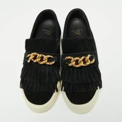 Giuseppe Zanotti Black Suede Fringed Slip On Sneakers Size 40