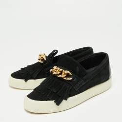 Giuseppe Zanotti Black Suede Fringed Slip On Sneakers Size 40