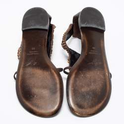 Pre Owned صندل فلات إصبع جوسيبي زانوتي جلد بني مرصع كريستال مقاس 39