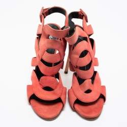 Giuseppe Zanotti Coral Pink Suede Cut Out Cage Sandals Size 40
