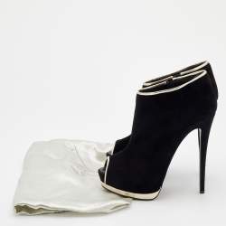 مملوكة مسبقًا Giuseppe Zanott Black Suede And Leather Peep Toe Platform Ankle Booties Size 40