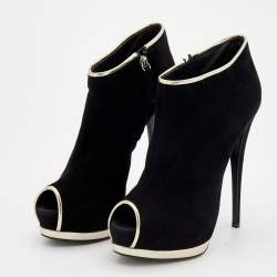 مملوكة مسبقًا Giuseppe Zanott Black Suede And Leather Peep Toe Platform Ankle Booties Size 40