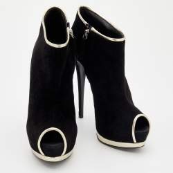 مملوكة مسبقًا Giuseppe Zanott Black Suede And Leather Peep Toe Platform Ankle Booties Size 40