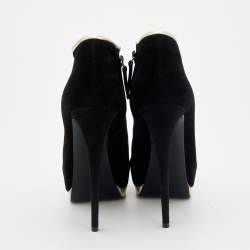 مملوكة مسبقًا Giuseppe Zanott Black Suede And Leather Peep Toe Platform Ankle Booties Size 40
