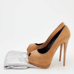 Giuseppe Zanotti Beige Nubuck Leather Peep Toe Platform Pumps Size 40