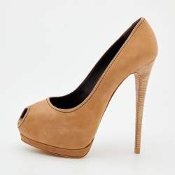 Giuseppe Zanotti Beige Nubuck Leather Peep Toe Platform Pumps Size 40