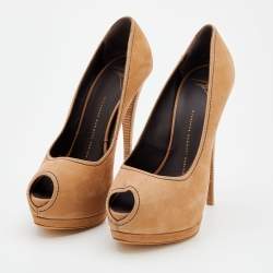 Giuseppe Zanotti Beige Nubuck Leather Peep Toe Platform Pumps Size 40