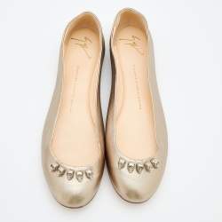 Pre Owned Giuseppe Zanotti Gold Leather Embellished  Flats Size 41